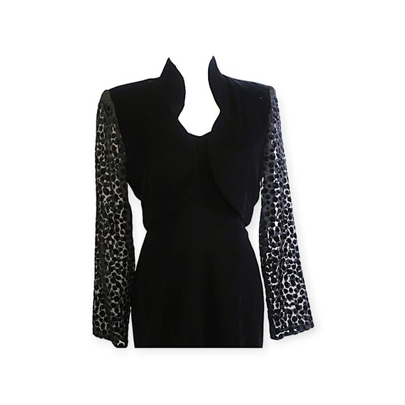 🖤 Vintage Niki Originals 2-piece Black Velvet Dress with Sheer Sleeve Jacket 🖤 - Picture 3 of 16